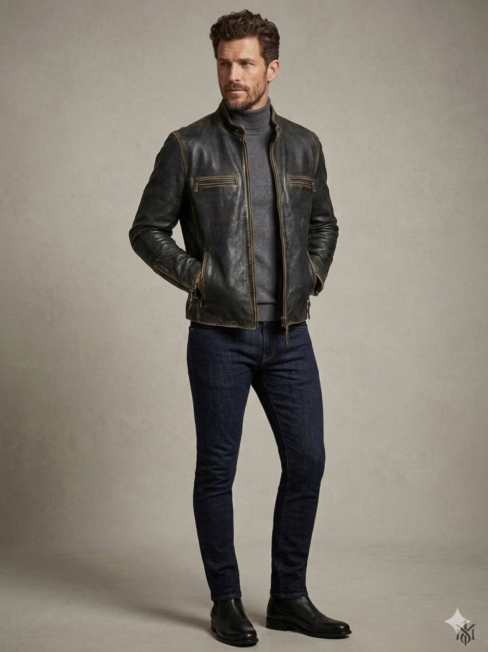 Marc New York by Andrew Marc Men's distressed leather moto jacket Large Vintage
